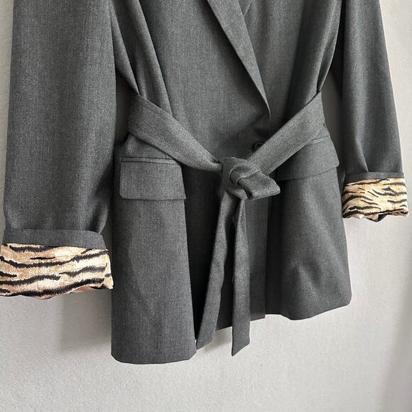 Pinko Emeline Belted Wool Blend Blazer Gray Italy Size 12 US / 48 IT - Picture 2 of 15